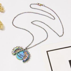 3/$35 Sunflower Locket Chain Flower Necklace Silver Colourful Girls Gifts